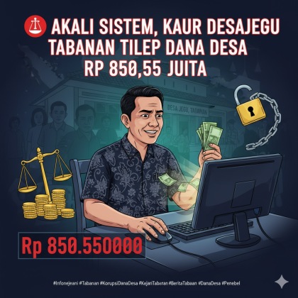 Ilustrasi kasus dugaan penyelewengan dana desa oleh perangkat Desa Jegu, Kecamatan Penebel, Kabupaten Tabanan, dengan total kerugian mencapai Rp 850,55 juta. (Foto: Istimewa)